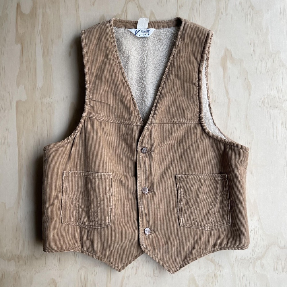 Vintage Dickies Vaquero Vest Mens Large Brown Corduroy Sherpa Lined Workwear